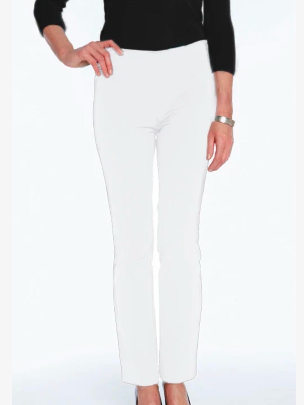 Nina McLemore White ACTIVE STRETCH NYLON SIDE ZIP SLIM PANT